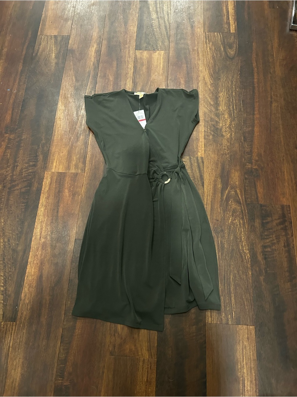 Michael Kors Olive Green Wrap Midi Dress with Ring Detail